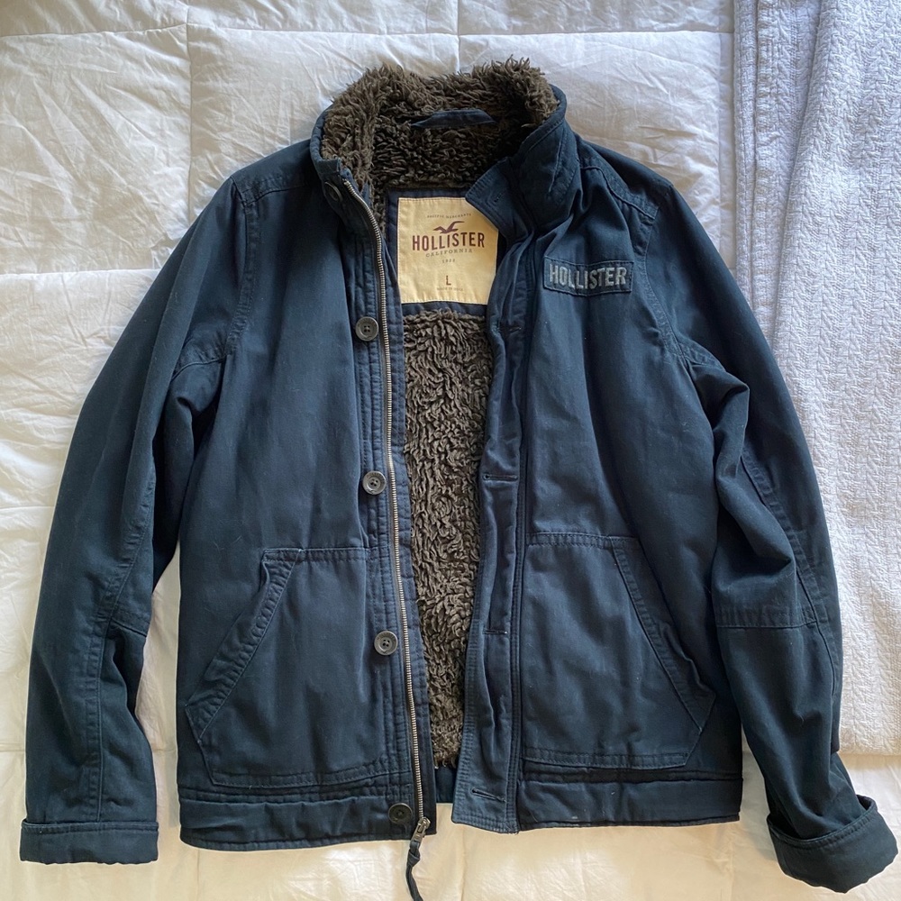Hollister jacket with fur on inside.